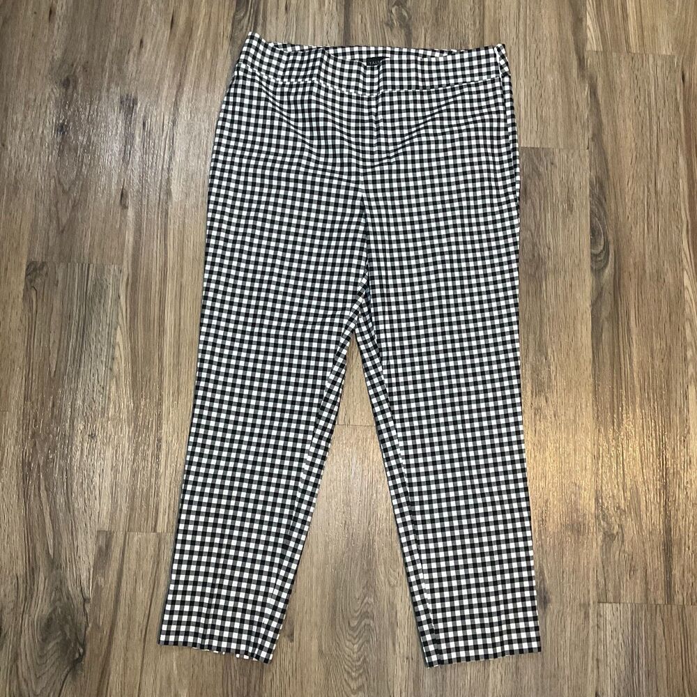 Talbots Black White High Rise Pull On Plaid Gingham Chatham Ankle Pant Size 14‎